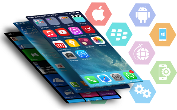 Pantallas superpuestas de apps móviles con logos de plataformas, cursos online