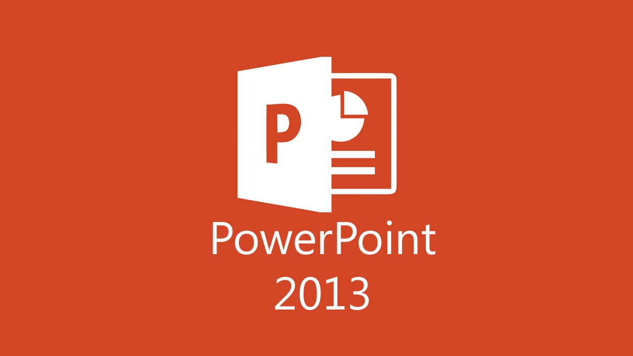 Logotipo de PowerPoint 2013 sobre fondo naranja (cursos online)