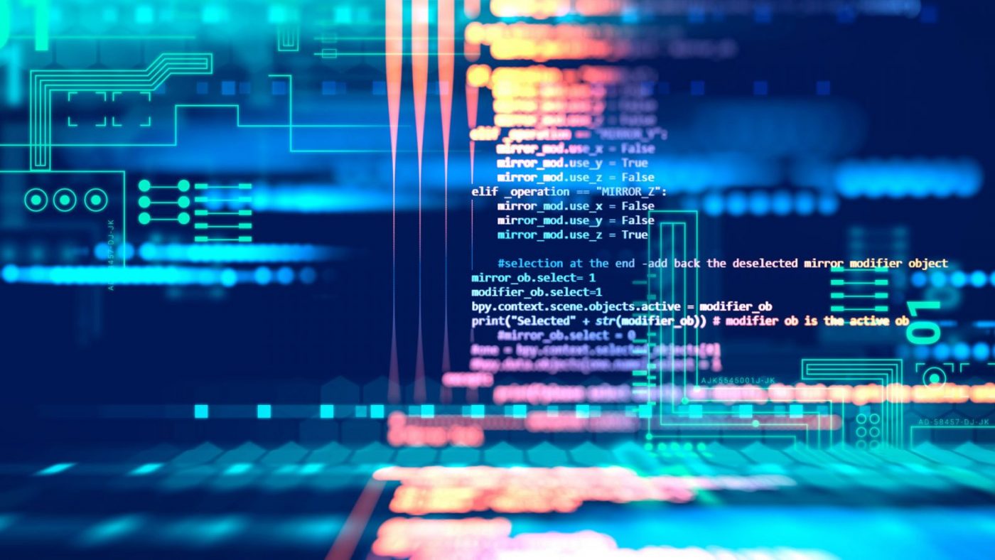 Código fuente y diagramas electrónicos en pantalla, concepto de cursos online