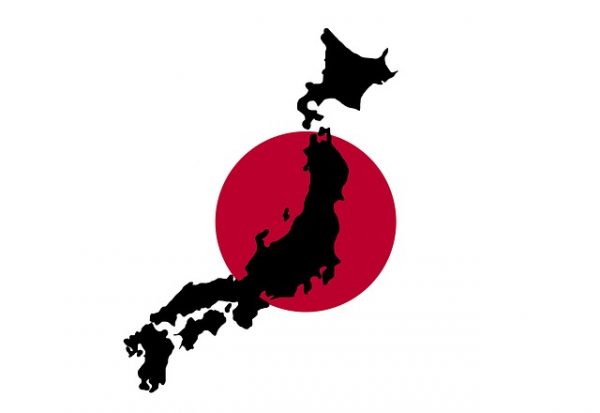 Mapa de Japón en silueta negra sobre un disco rojo, cursos online