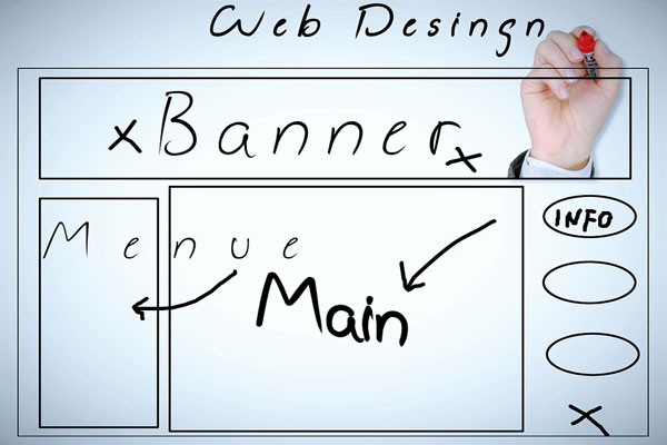 Boceto de diseño web dibujado a mano con secciones 'Banner', 'Menu' y 'Main' — cursos online