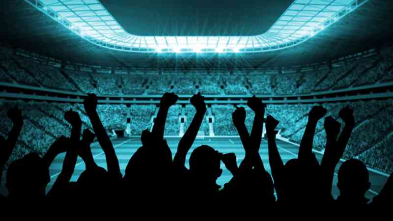 Siluetas de espectadores con brazos alzados en un estadio iluminado, imagen para cursos en Huelva