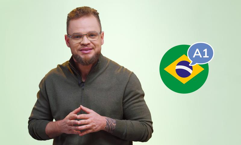 Hombre con gafas y chaqueta verde junto a icono de la bandera de Brasil con burbuja 'A1'