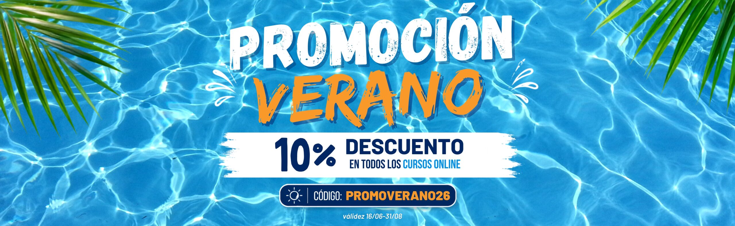 Promoci&oacute;n verano: 10% de descuento en cursos online sobre fondo de piscina