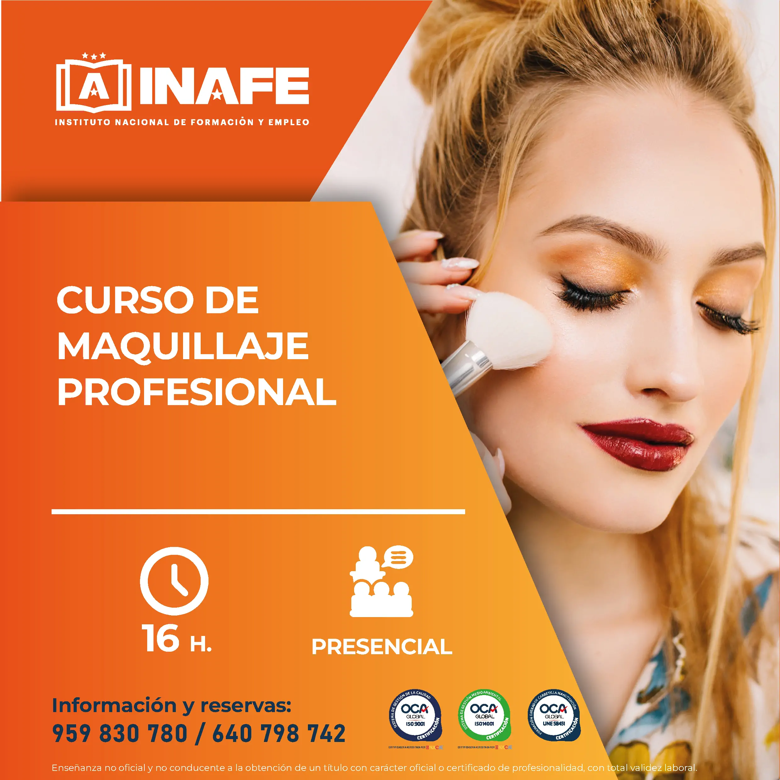 Cartel de curso de maquillaje profesional con mujer recibiendo maquillaje en la mejilla &mdash; formaci&oacute;n para el empleo