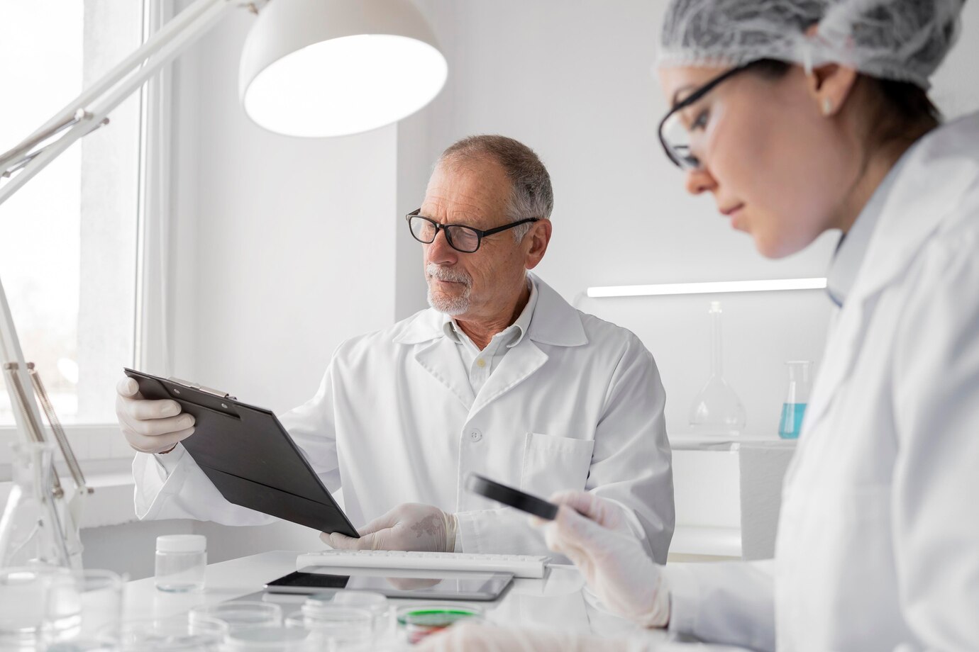Hombre y mujer en laboratorio revisando muestras — formación para el empleo