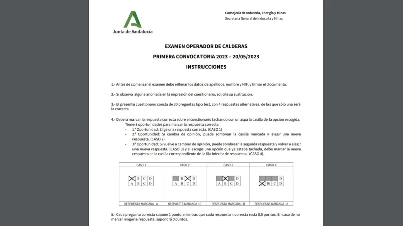 Respuestas de los exámenes de Operadores Industriales de Calderas (2023)